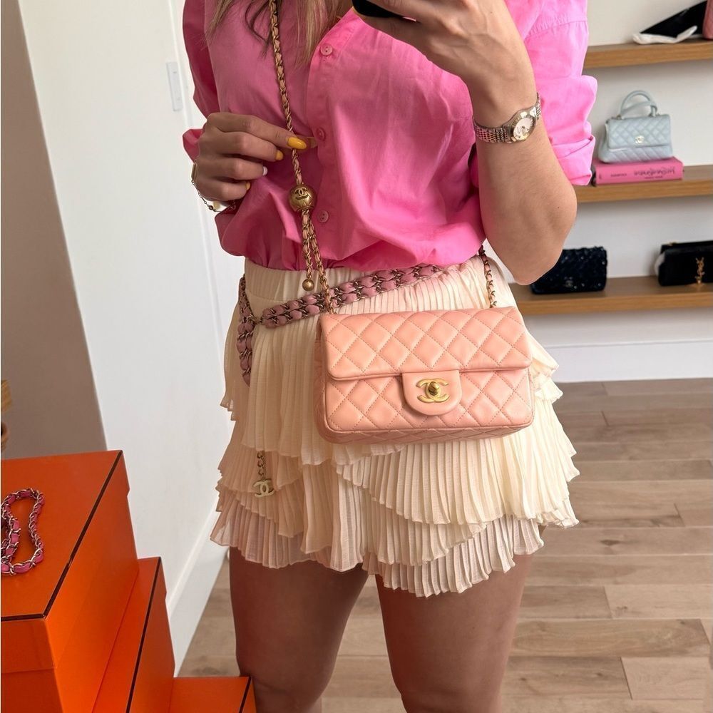 100% Authentic CHANEL Pearl crush peach pink mini crossbody